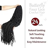 NISEYO NU 8 Packs Long Pre-looped Butterfly Locs Crochet Hair 24 Inch Light Weight & Soft Distressed Locs,1B(Natural Black)