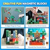 Magnetic Blocks - Build Mine Magnet World Forest Mine Set Magnet Building Blocks Kids Toys for 3+ Year Old Boys & Girls 1'' Magnetic Cubes STEM Sensory Building Toys Kids Game Xmas Gifts