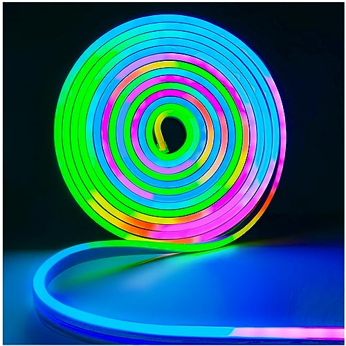 Tesfish 12V Neon LED Strip, RGB Pixel Strip, 16.4ft Flexible IP65 Waterproof Tape, Full Colour, Individually Addressable Smart Light Strips for DIY Advertising Decoration
