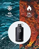 BUZIO 1 Gallon Water Jug with Straw Handle Lid, 128oz Water Bottle Stainless Steel Double Wall Hydro Jug 18/8 Food Grade Thermo Mug Keep Cold 48H & Hot 24H, Black