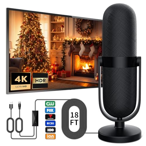 2025 Upgraded TV Antenna for Smart TV Indoor 1200+ Miles Long Range Reception HD Digital TV Antenna with Amplifier Signal Booster for Local Channels Supports 4K 1080p and 18ft HD Cable