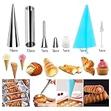 cakeoo 35pcs Cannoli Forms Tubes Kits, Cream Horn Mold, Non-stick Stainless Steel 16pcs Cone Shaped and 12pcs Tubular Shaped Baking Molds for Danish Pastry Lady Lock Form, Cream Roll, Croissant