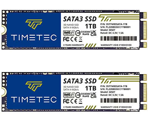 Timetec 1TBx2 (2 Pack) SSD 3D NAND TLC SATA III 6Gb/s M.2 2280 NGFF 512TBW Read Speed Up to 550MB/s SLC Cache Performance Boost Internal Solid State Drive for PC Computer Laptop and Desktop