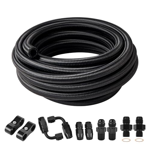 EVIL ENERGY 6AN Fuel Line Kit, Transmission Cooler Line Kit for 4L60E 4L65E, AN6 Nylon Braided Fuel Line Hose Fitting Kit CPE 15FT