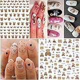 10 Sheets Cute Bear Nail Stickers Decal Cute Cartoon Nail Art Supplies 3D Self Adhesive Fashion Trend Little Bear Designer Nail Sticker Manicure DIY Nail Art Decorations Accessories for Women Girls