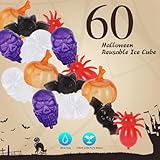 Halloween Reusable Ice Cubes for Drinks, 60 Pack Shaped Plastic Ice Cubes for Decor, Refreezable Ice Cubes Non-melting for Halloween Party, Bar, Home Celebration BPA Free (Pumpkin)