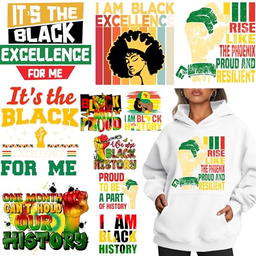 10 Sheets Black History Iron On Decals Heat Transfer Vinyl Sticker for T-Shirts Backpack Iron On Transfers Patches for Clothing Design Washable I Am Black History Decoration Applique