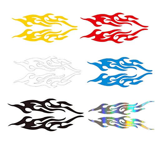 XHBTS 12 Pieces Bike Flame Reflective Decals Helmet Fire Stickers 6 Colors Decorative Stickers Bicycle Stickers and Decals for DIY