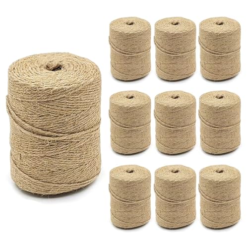 10 PCS Twine String Bulk 6000 Feet Long, 2mm Thin Jute Twine for Crafts, Hemp Rope Wrapping, Packing Gardening, Crochet Knitting Macrame Decor, 600 Feet Each Roll