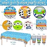 Toy Game Party Birthday Decorations, Toy Birthday Party Favors Supplies 97 Pcs Including Disposable Dinnerware Set Including Tablecloth, Paper Plates, Cups, Napkin, Serves 24 Guest