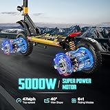 60V Electric Scooter Adults 5000W Dual Motors Top Speed 47MPH, 60V 21Ah Range 55 Miles, 12" All-Terrain Tires Foldable Fast Scooter with Seat, E-Scooter for Mountains, Off-Road, Road