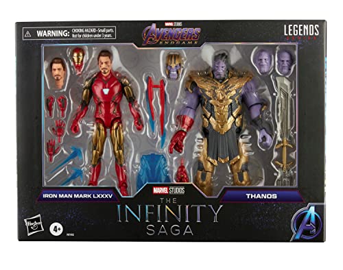 Marvel Hasbro Legends Series 6-inch Scale Action Figure 2-Pack Toy Iron Man Mark 85 vs. Thanos, Infinity Saga Character, Premium Design, 2 Figures and 8 Accessories