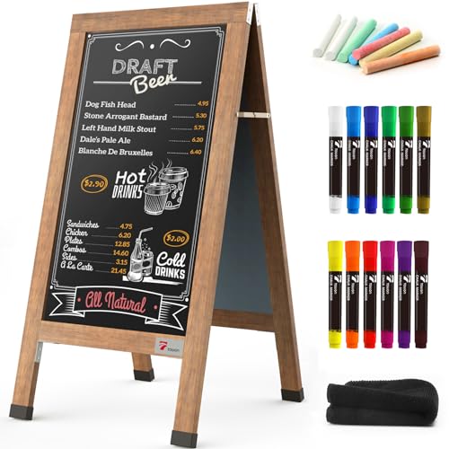 TOWON Large 40"x 20" Wooden A-Frame Chalkboard Sign, Rustic Standing Outdoor Sign, XL Chalk Board Sandwich Board Signs, Magnetic Double-Sided Sidewalk Board Kits for Cafe, Restaurant, Wedding Display