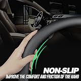 LKWLIKEI Nappa Premium Leather car Steering Wheel Cover, Non-Slip, Breathable, Universal 15 inches, Black.