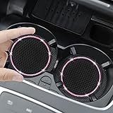 4 Pack Car Coasters, Universal Vehicle Bling Car Coaster, Cute Rhinestone Coaster for Cup Holders,Interior Accessories 2.75'' Silicone Anti Slip Car Coasters for Women (Pink Crystal Circle)