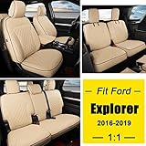 GIANT PANDA Pu Leather 7 Seats Car Seat Covers Full Set Custom Fit Ford Explorer 2016 2017 2018 2019 XLT,Limited,Platinum,Sport,Base,3 Row Model with Second Row 40/60 Split Seats- (Beige)