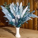 Mifgra Blue Pampas Grass, Pampas Grass Bouquet , Dried Flower Bouquet,Blue Dried Flowers, Pampas Grass Decor, Dried Blue Flowers Boho Decor Bouquet for Blue Bathroom Decor Home Decor