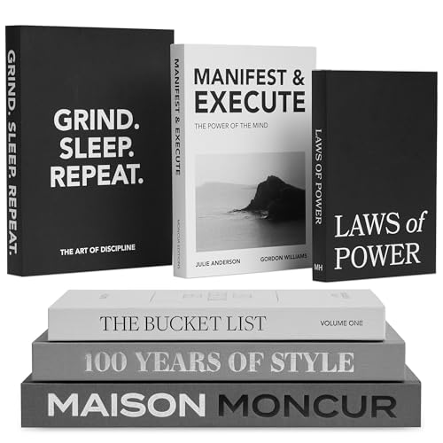 Moncur Home Decorative Books Set of 3 Black & White Coffee Table Decor Removable Covers Fake Books for Decoration with Real Blank Pages For Home Decor Faux Books For Decoration Motivational Desk Decor