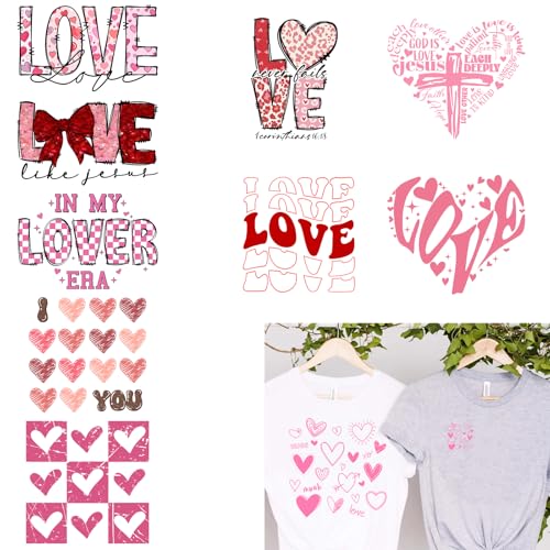 20pcs Red Heart Lover DTF Heat Transfer Printing Patches for Clothes Backpacks DIY Crafts Bow Valentine's Day Jesus Cross Iron on Decals for Jackets Fabric Clothes Washable Art Decoration Applique