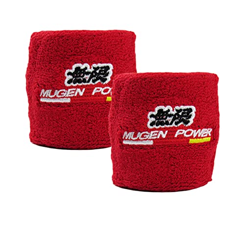 Q1-TECH, JDM Universal Brake Fluid Oil Reservoir Tank Cover Socks for Motorcycles, Sportbikes, Bikes, Compatible with Honda Mitsubishi Project MU Mugen JDM Brake Reservoir Cover 2PCS (Mugen-RD)