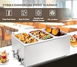 SYBO Commercial Grade Stainless Steel Bain Marie Buffet Food Warmer Steam Table for Catering and Restaurants, Good for Parties Buffet Servers and Warmers, 3 Sections with Tap, Sliver