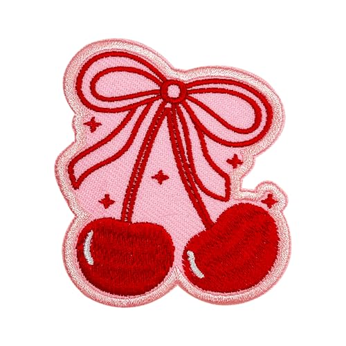 Red Cherry Bow Coquette Patch 3 Inches Iron On/Sew On Embroidered Applique Patch for Clothes Backpacks Hats, Cute Girly Red Bow DIY Girl Gifts Accessories Gifts for Mom Dad Friends Coworkers