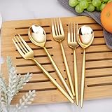 SUT 200PCS Gold Plastic Forks and Spoons Heavy Duty Set, Gold Disposable Silverware, Gold Cutlery, Gold Disposable Utensils, Plastic Flatware Includes 100 Forks, 100 Spoons for Party