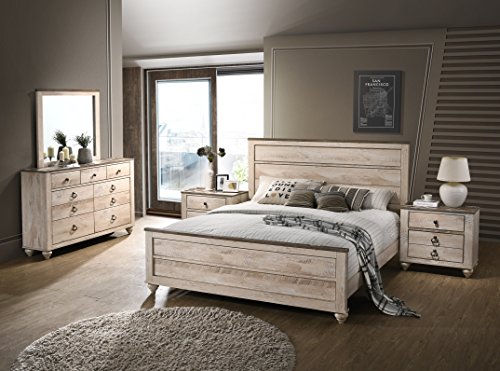 Roundhill Furniture Imerland Contemporary White Wash Finish 5 Piece Bedroom Set,