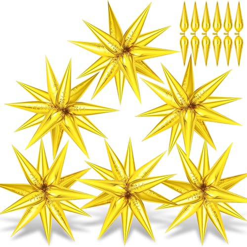 Gold Star Balloons - 72 Pcs Big 26 Inch Gold Mylar Starburst Balloons, Gold 12 Point Star Balloons, Starburst Foil Cone Balloons Gold for Birthday, Wedding, Graduation, New Years Party Supplies