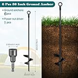 6 Pcs 30 Inch Auger Earth Anchor Shed Anchor Kit Spiral Blade Heavy Duty Shed Anchors Wind Stakes for Trailer, Shelters, Tents, Canopies, Trapping, Swing Sets