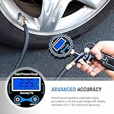 Nilight 50026R Digital Tire Inflator Pressure Gauge,250 PSI Air Chuck and Compressor Accessories Heavy Duty with Rubber Hose and Quick Connect Coupler for 0.1 Display Resolution