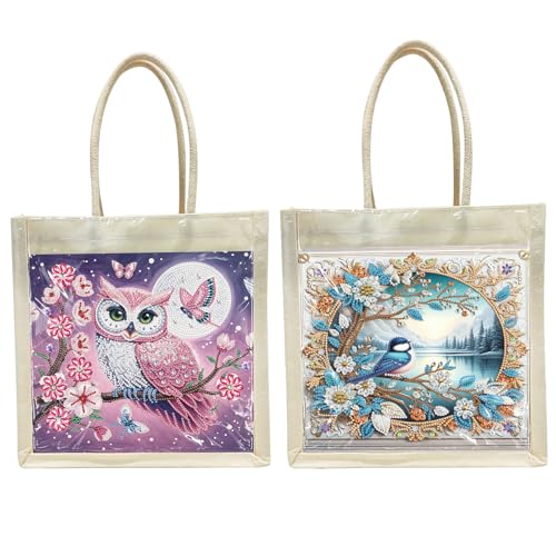 ARTopet 2Pcs DIY Diamond Art Painting Handbag Handmade Non-Woven Shopping Tote Bags with Replace Pattern Reusable Grocery Bag-01