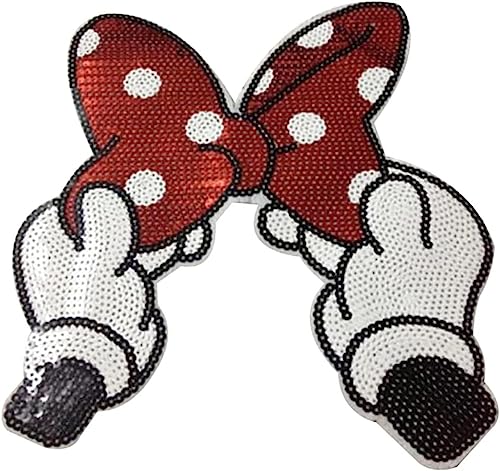 Mickey Cartoon Mouse Hands with Bow Sequins Embroidered 10" Tall Iron on Patch