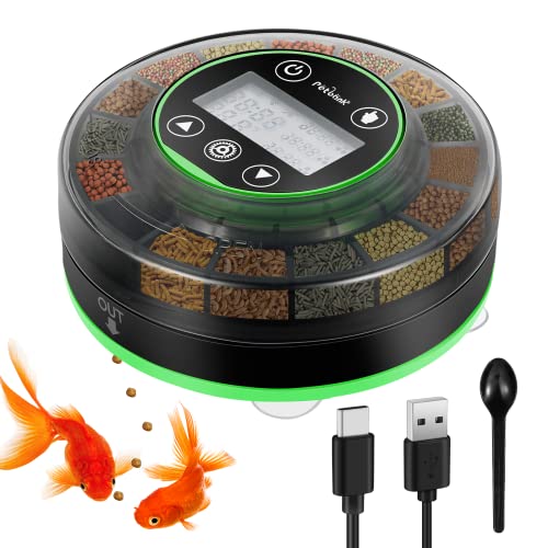 Petbank Automatic Fish Feeder for Aquarium - Moisture-Proof and Precision Feeding Betta Vacation Feeder, USB Rechargeable Auto Fish Food Dispenser with Timer,LCD Display