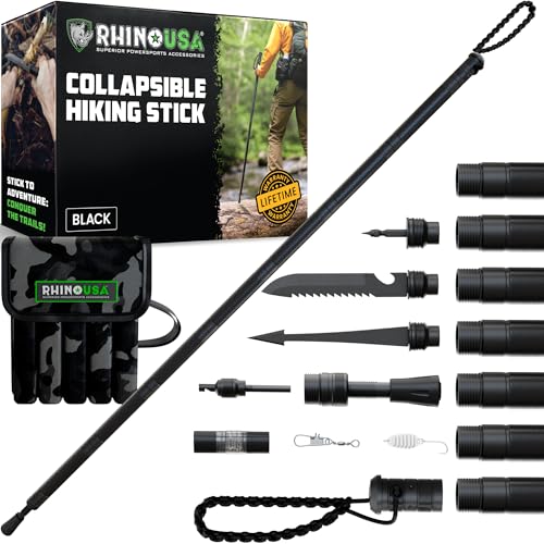 Rhino USA Tactical Hiking Stick with Integrated Survival Kit – Essential Camping Gear for Hiking & Trekking – Durable Tactical Gear for Outdoor Adventures