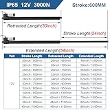 JQDML 24 Inch 24" Long Stroke Linear Actuator 12V Heavy Duty 3000N/660lbs Electric Actuator 0.2"/s with Mounting Brackets,for Cabinet, Window Opener,Door Opener IP65 Waterproof