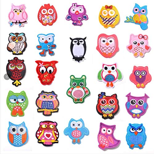 MSCFTFB 24 Pieces Owl Iron on Patches Assorted Color Applique Embroidered Badge Sew on Patch for Clothing Jackets Backpack Repairing Decorations