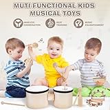 Drum Set for Toddlers 1-3, Wooden Musical Instruments Toys for 1 Year Old Girls Gifts, Montessori Toys for Babies 6-12-18 Months with Bongo Drum, One First Christmas Birthday Gifts for Boys Age 2-4