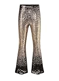 EVALESS Womens Glitter Gradient Sequin Pants High Waist Stretchy Hip Hop Clubwear Wide Leg Flared Trousers Bell Bottom Black L 12 14