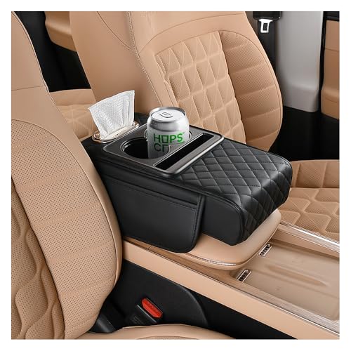 5-in-1 Car Center Console Cover,Multifunctional Arm Rest Cover for Car with Cup Holder,Phone Holder,Pocket,Car Tissue Holder,Leather Height Enhancement Car Armrest Cushion for Most Cars