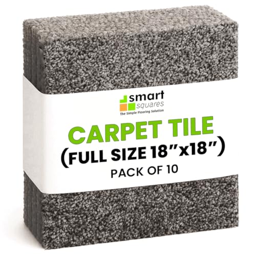 Smart Squares in A Snap Premium Made in The USA Carpet Tiles 18x18 Inch, Soft Padded, Seamless Appearance, Peel and Stick for Easy DIY Installation (10 Tiles - 22.5 Sq Ft, 783 Ironside)