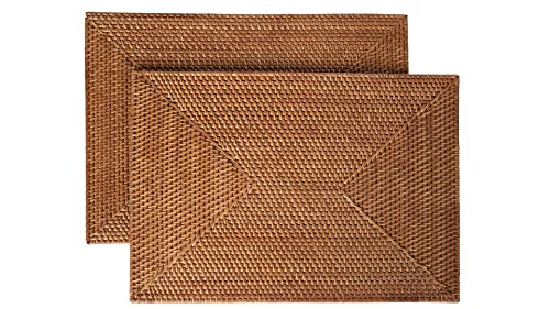 Loma Rectangular Rattan Placemat, Set of 2 Pieces, Honey-Brown