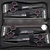 7.0 inches Professional Dog Grooming Scissors Set Straight & thinning & Curved & chunkers 4pcs in 1 Set (with Comb)