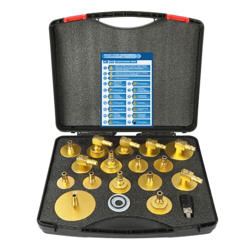 17Pcs Master Cylinder Brake Bleeder Adapter Kit, Aluminum Brake Pressure Bleeding Kit Tool Compatible with VW BMW Toyota Honda Nissan Most Vehicles with Quick Connector