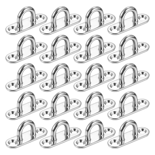 uxcell 20 Pcs Pad Eye Plate Hooks, 1.8 Inch 304 Stainless Steel Ceiling U Hook Marine Hanging Hook for Securing Hanging, Silver
