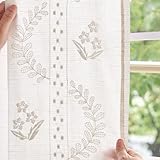 jinchan Linen Curtains for Bedroom Floral Curtains 84 Inch Length Linen Blend White Embroidered Drapes Farmhouse Flower Patterned Drapes for Living Room Window Treatments Set 2 Panels