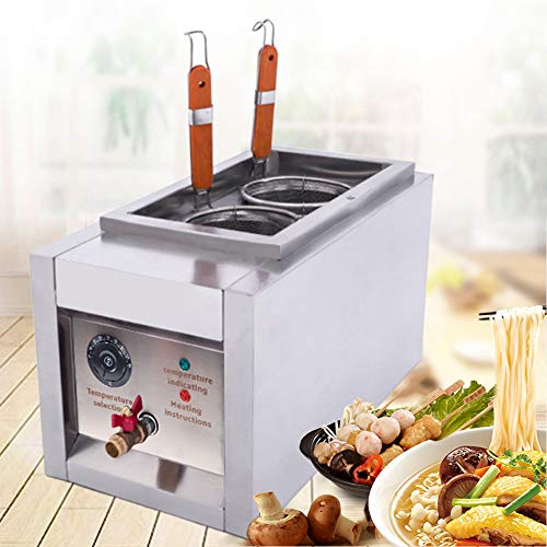 Commercial 2 Holes Noodle Cooking Machine, Electric Noodles Cooker with Noodle Filter, Pasta Cooker 2 Basket Electric Pasta Cooking Machine for Home Restaurant and Shop