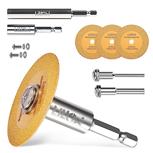 LitKiwi Mini Glasses Cutting Disc,1mm Ultra-Thin Diamond Cutting Blade Wheel,with 2 Sizes Round Mandrels & 2PCS 1/4" Hex Shank,for Cutting Glass, Jade, Crystal, Ceramics and etc.