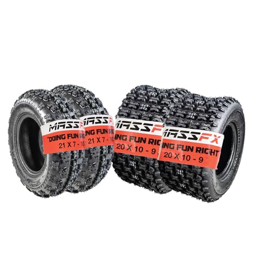 MASSFX 21x7-10 Front (2) & 20x10-9 Rear (2) Tire Set for Sport Quad All-Terrain (ATV), Utility-Task (UTV), and Side-by-Side (SxS) Vehicles - 4-Ply with 15mm Tread Depth 21x7x10; 20x10x9 (4-Pack)