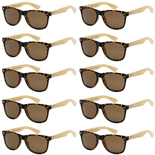 Got Shades Wholesale Bamboo Sunglasses Retro 80's Wood Sunglasses Men-Cool Sunglasses for Men & Women-10 Pack